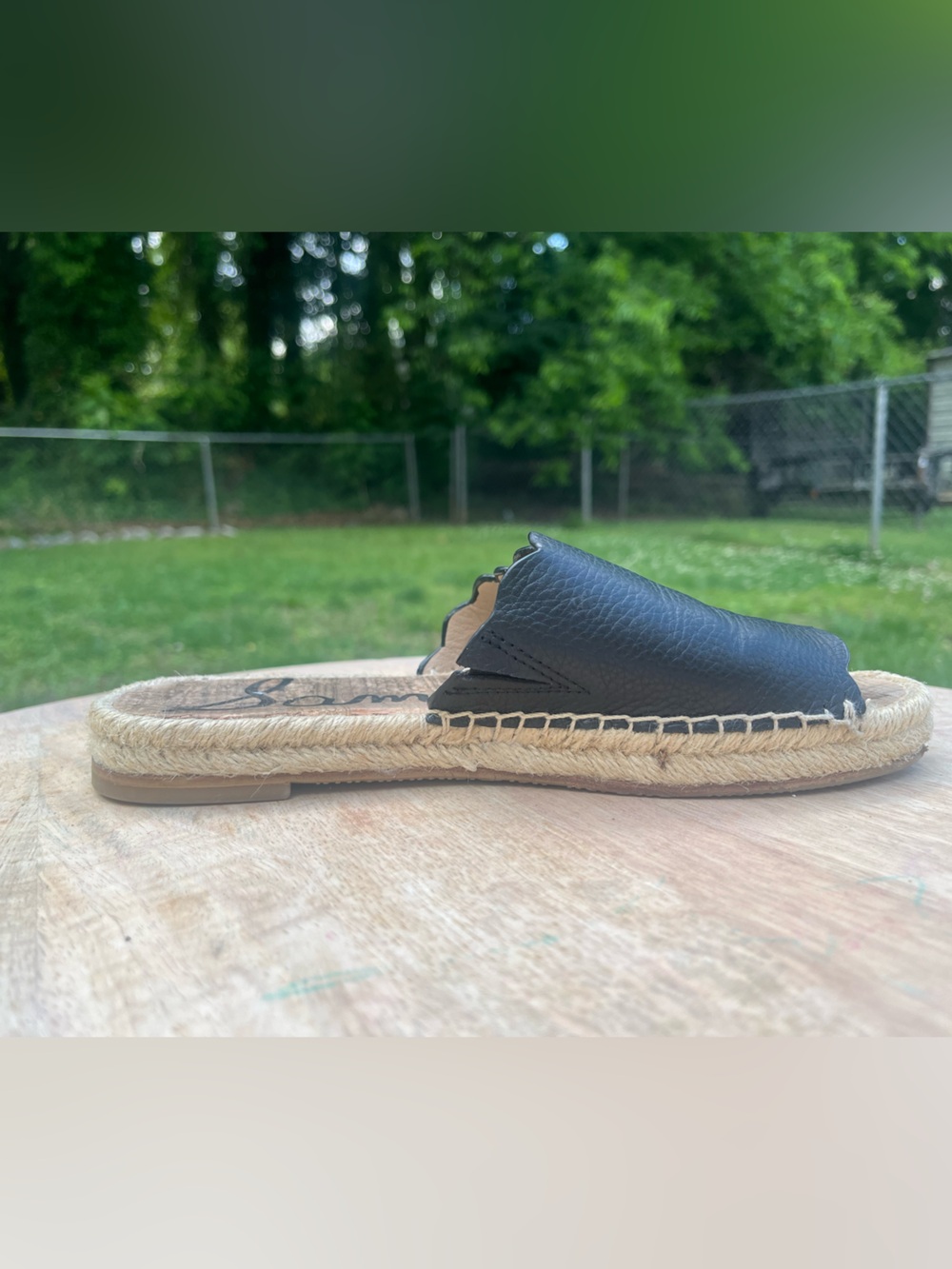 Sam Edelman Black Leather Scallop-Edge Espadrille Slide Sandals 6.5 - Picture 3 of 6